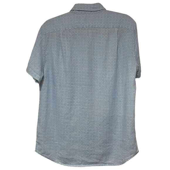 J.Crew Light Blue Geometric Button Down Short Sleeve Linen Slim Men’s Shirt M - Picture 2 of 10
